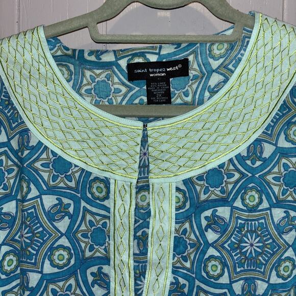 Saint Tropez West Top Women Plus Size 2X Linen Blend Embroidered Tunic Resort - Picture 4 of 9